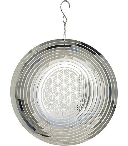 NATURE'S MELODY Cosmo Windspiel 'Blume Des Lebens' - 12cm Silberfarben, Für Innen & Außen