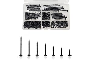 ZHENGYYUU 185 Pcs M4 Self Tapping Screws, Wood Screws Assortment, Coarse Thread Point Drywall Screws, Black Cross Pan Head Assorted Screws for Drywall Furniture Sheetrock-16mm/20mm/25mm 30mm/40mm/50mm/60mm