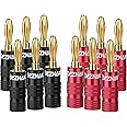 Beznaka Banana Plugs with Dual Set Screws,Black and Red Aluminum Shell,6 Pairs