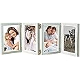 4 Folding 4x6 Inch Hinged Picture Frame, High Definition Natural Wood Picture Frame, Rustic Desktop Acrylic Frame Family Photo Collage for Father's Day Birthday Thanksgiving Christmas Family Lover Gift