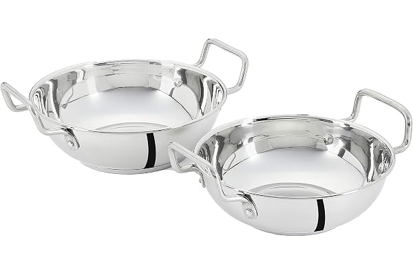 Amazon Solimo Stainless Steel Induction Bottom Kadhai Set Set of 2 Size 18 Cm, 20 Cm 1.5 Liter Silver