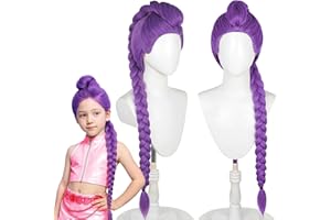 WYFDCZZP Peluca De Cazador para Niños, Disfraz de Hunter Morado Peluca, Pel-uca De Anime para Cosplay, Trenzas Moradas Accesorio Realista para Halloween Y Carnaval