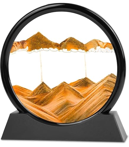 Images de Sable LED Cadre Sable Mouvant avec Rotation 360°, Images de Sable Dynamiques, 3D Ornements et Image de Sable avec lumière, peinture de Sablier Decoratif Fluide 24 cm,Fluide Montagnes Mobiles