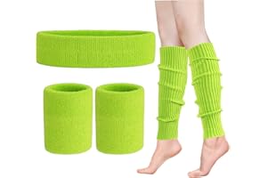ONUPGO Ocieplacze na nogi, zestaw dla kobiet w stylu lat 80., neonowe, dzianinowe, ocieplacze na nogi, opaski na nadgarstek, lata 80., kostiumy treningowe, akcesoria dla kobiet