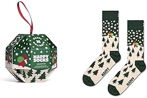 Happy Socks Calcetines Estrellas navideñas de celebración en amarillo y naranja - Set de regalo con 1 adorno - 36-40