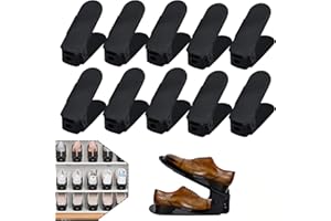 YUENFONG 10 sztuk regulowanych regałów na buty, stojak na buty, 3 uchwyty na buty z regulacją wysokości, oszczędność miejsca, antypoślizgowe tworzywo sztuczne (czarne)