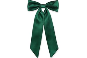 WantGor Long Tail Bow Hair Clips, Hair Ribbon Bows Satin Bowknot Clip Large Hair Barrettes Accessories Cute Ponytail Holder for Women Daily Party Wedding Prom (Green)