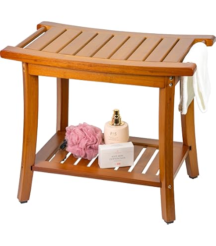 HOLANA Duschbank Aus Teakholz 45,7 Cm – Wasserfester Sitz Mit Ablage, Für Badewanne & Dusche, Bis 90 Kg
