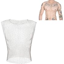 Canotta Uomo In Rete Con Strass - Maglia Sexy Senza Maniche, Poliestere - Foto 2