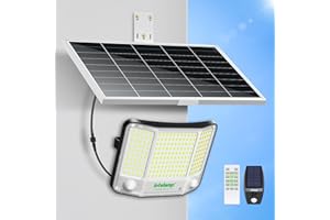 intelamp Faro led esterno con pannello solare,20000mAH Batteria,4000LM/6500K, Lampione Solare con Telecomando 2-12H Timer, IP65 Impermeabile Faretto LED con Sensore di Movimento per Esterno e Giardino