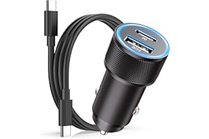 POUTEK Cargador Coche Carga Rapida 60W, PD&QC3.0 Cargador Mechero Coche USB C Adaptador Cargador Movil Coche con Cable USB C para Samsung Galaxy S25 S24 S23 S22, iPhone 17 16 15 Pro MAX/Plus
