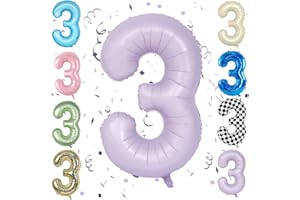 SOWIDE Purple 40 Inch Number 3 Balloon,Large Self Inflating Pastel Purple Foil Number Balloons 0-9 for Boys Girls,Digit Three Balloons for 3rd Birthday Party Decorations Supplies
