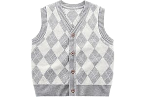 DHASIUE Boys Sweater Vests Plaid Cotton Sleeveless V Neck Button Down Knitted Tank Tops 3-13 Years