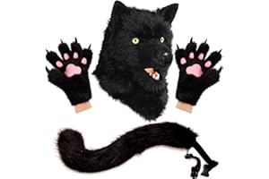 hbbhml Máscara de cabeza de perro de animal realista peludo de felpa cola guantes de garra completa máscaras de lobo para fiesta de Halloween carnaval cosplay