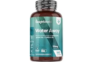 ‎WEIGHTWORLD Water Away Kapseln - 11 in 1 Komplex für 3 Monate - Mit Apfelessig, Grüner Tee, Löwenzahn, Kalium, Paprika - 180 Entwässerungskapseln - Nur 2 Kapseln pro Tag - Vegan & Glutenfrei - WeightWorld