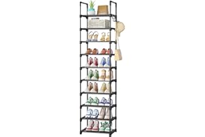 Kitsure Schuhregal – 10-stufiger Schuhschrank mit abnehmbaren Stoffregalen und Metallrahmen, hohes Schuhschrank schmal für Schrank, Eingangsbereich, 174.0cm x 43.0cm x 30.0cm, Schwarz