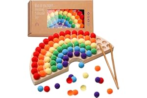 OESSUF Gioco di Legno con Perline a pioli Gioco di Legno con Perline a Clip Classificazione dei Colori Abilità motoria fine Giocattoli educativi Montessori (Arcobaleno)