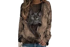 HUATENG Camiseta con Estampado 3D de Gato Negro Lindo para Mujer, suéter con gráfico Divertido de Manga Larga, Sudaderas