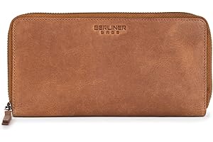 BERLINER BAGS Portfel z prawdziwej skóry Margo, etui na karty kredytowe blokujące RFID dla kobiet, Wielbłądzi, 7.9 inches x 3.9 inches x 0.8 inches, Vintage