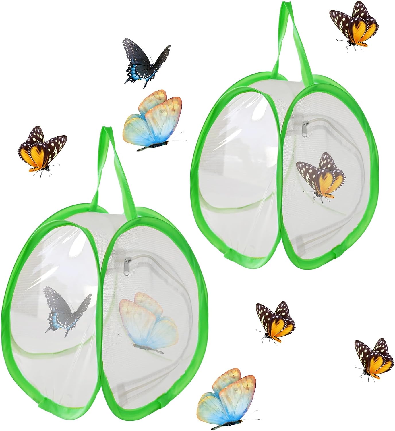 ZRNCRKY Butterfly Habitat Cage, Collapsible Insect Mesh Cage, Portable Insect Butterfly House with Zipper Garden Gifts(2pcs)