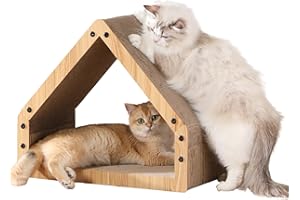 FUKUMARU Tiragraffi Per Gatti, Tiragraffi A Forma Di Casa Extra Lungo 42 cm Per Gatti, Tiragraffi In Cartone,Lettino Giardino,Carico Massima di 10 KG, Grande,Divertente.