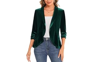 MINTLIMIT Ladies Casual Velvet Blazers Shawl Lapel Fashion Jacket Cardigan 3/4 Ruched Sleeve Jackets Ruffle Hem Coat Open Front Outerwear