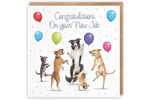 Hunts England New Job Congratulations Card For Him/Her - Dancing Dogs - Luxury New Job Card For Men - New Job Card For Women - Congratulations On Your New Job - Milo's Gallery Collection