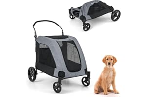 COSTWAY Wózek dla psów, wózek dla psów, składany, do 60 kg, wózek dla zwierząt domowych z drzwiami przednimi i okienkami z siatki oraz regulowanym uchwytem i poduszką, wózek dla zwierząt domowych, dla