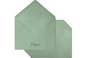 KTXABY 50 x A7 Plain Self Seal Envelopes - Sage Green - 5.25" x 7.25"