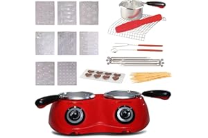 KOOLATRON Total Chef Hot Chocolate Maker 2 Cooking Melting Pots with 17.6oz 500g Fondue Sets DIY Candy Deeping Set with 100+ Tools Kit Electric Chocolatier Machine Candy Cheese Melter Birthday Kids Party Red