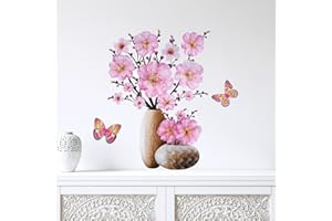 Tanlaby Vaso Fiori 3D Adesivi Murali Stereo Fiori Adesivi da Parete rosa floreale Stickers Muro per Camera da Letto Soggiorno Ufficio Divano TV Decorazione Parete