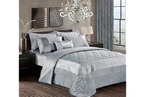 THL Luxury Bedspread Bed Throw Set Beddings Comforters Pillow Shams (Silver, Super King)