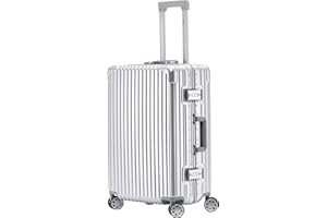 Flight Knight Premium Lekka aluminiowa walizka podręczna z 8 kółkami obrotowymi, wbudowanym zamkiem TSA, twardą skorupą, bardzo wytrzymała, dostosowana do wymagań ponad 100 linii lotniczych, Srebrny, Medium 26"