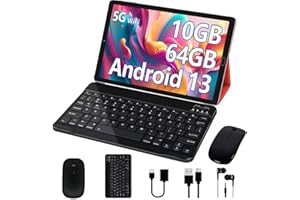 GOODTEL 2024 Newest Tablet 10 Pollici Android 13 con 10GB RAM 64GB ROM (TF 1TB), Octa-Core, WiFi 5G, Bluetooth 5.0, GMS, GPS, Widgets, Typ-C, OTG, 6000 mAh, 8MP+5MP, con Custodia, Tastiera, Mouse, Rosso