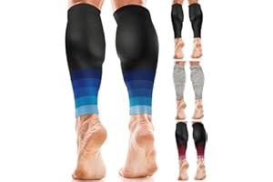aZengear Calf Compression Sleeves for Men & Women - Shin Splint and Calf Support Brace - Compression Calf Guards - Leg Sleeves for Torn Muscle Cramps (S-M, Black w/Blue)