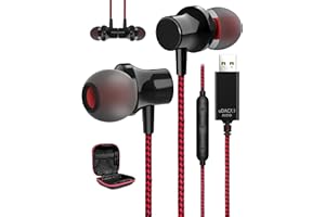 ACOCOBUY Casques USB PC Filaire, Écouteurs Filaires USB avec Micro pour PC Casque Gaming Stéréo HiFi avec Fonction Muet Anti-Bruit Intra-Auriculaires Écouteur Gamer pour Dell Ordinateur Portable pour PS5 PS4