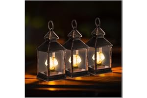 com-four® Lanterna LED 3X con Funzione Timer - Illuminazione a LED per Natale - Lanterna elettrica a Batteria - Luce d'atmosfera Come Decorazione Natalizia (03 Pezzi - Diamante Nero/Oro)
