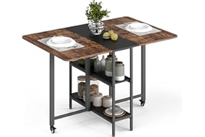 ‎MONDEER Mondeer Mobiler Klappbarer Esstisch, Klapptisch mit 2 Offenen Ablagen für Kleine Räume Esszimmer Küche, 120 x 80 x 75 cm, Rustikales Braun und Schwarz