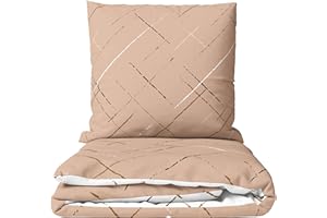 Leonado Vicenti Komplet pościeli 155 x 200 cm, bawełna, na 4 pory roku, beżowe, dwustronna pościel z zamkiem błyskawicznym, poszewka na poduszkę 80 x 80 cm, oddychająca