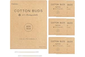KIEMEU 600 Bamboo Cotton Buds Biodegradable, Bamboo Ear Buds Cotton For Cleaning And Doing Makeup