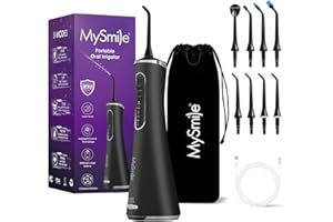 MySmile Water Dental Flosser for Teeth Cordless Oral Irrigator 5 Cleaning Modes 8 Replaceable Jet Tips IPX 7 Waterproof USB Rechargeable Water Dental Picks for Teeth Cleaning with PU Bag Black