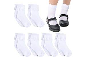 SATINIOR 6 Pairs Girls Ruffle Socks White Girls Eyelet Lace Sock Ruffled Girls Dress Socks for Girl Toddler Girl Socks