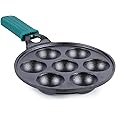 The Indus Valley Super Smooth Cast Iron Paniyaram Pan With Long Handle+Silicone Handle | 7Pit, 21Cm/8.3 Inch, 1.9Kg | Nonstick, Pre-Seasoned Appe/Paddu Pan, 100% Pure & Toxin-Free, Black