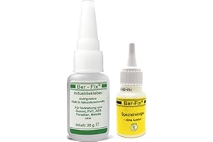 Ber-Fix® 20g Industriekleber - dünnflüssiger Schnellkleber |"mit der Nadel im Verschluß" | Extra starker Halt | 20g Ber-Fix® Reiniger | transparent | extra Stark | klebt Kunststoff | Plastik | ABS | GfK | PVC | Metall | Gummi