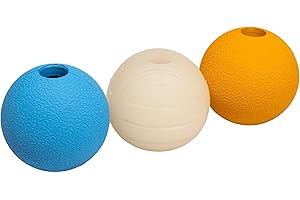 Amazon Basics Juego de pelotas de juguete surtidas para perro, 6.35 cm (paquete de 3), Azul, Beis, Naranja