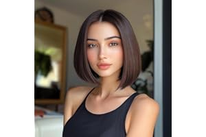 BESTUNG Short Bob Brown Wigs for Women Neck Length Full Wig Natural Honey Red color Looking with Wig Cap(12 inch)