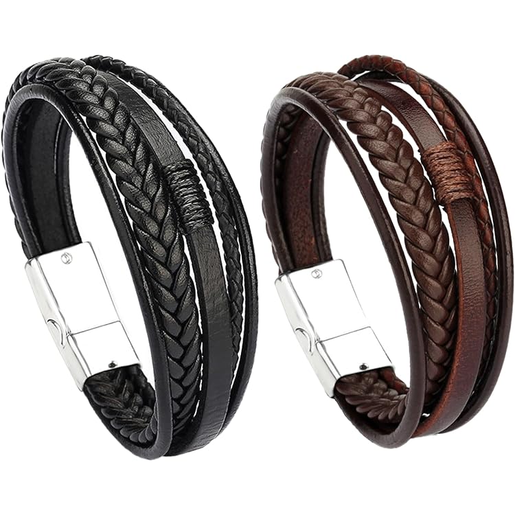 Volcani lederen en stalen armband voor heren