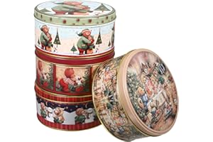 HEMOTON 4 pezzi Scatole di Biscotti di Natale, Scatole di Natalizia, per Biscotti in Metallo, Lattine di di Natale, Scatola di Rotonda con Coperchio
