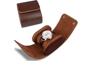 RoYiio Boîte à Montres Portable en Cuir, Boîte de Montres de Voyage, Présentoir Coffret Montres Classique, Boîte de Rangement pour Montres avec 1 Slots Etui à Montres Homme Femme Cadeau - Marron