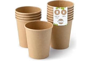 BIOZOYG 250x bicchierini caffè 200 ml / 8 oz, Ø 80 mm marrone - bicchieri carta senza plastica e con materiali sostenibili - bicchierini caffe carta